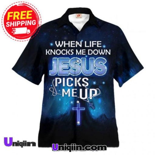 Jesus When Life Knocks Me Down Hawaiin Shirt 2 768×768