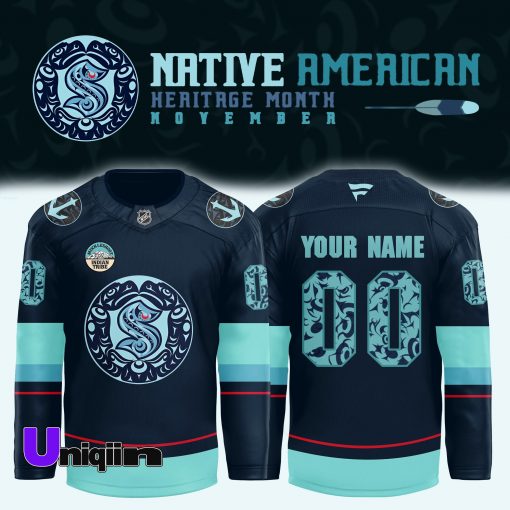 Seattle Kraken 2024 Native American Heritage Month custom your name Jersey