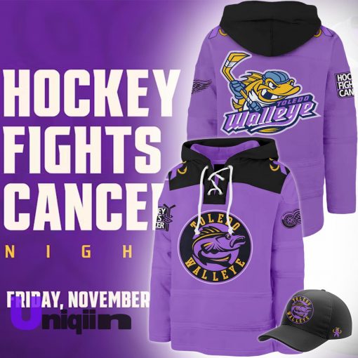 Toledo Walleye x Hockey Fight Cancer Night 2024 Lace up Hoodie