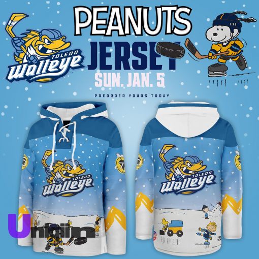 Toledo Walleye x Peanuts Night Limited Edition Custom Lace up Hoodie